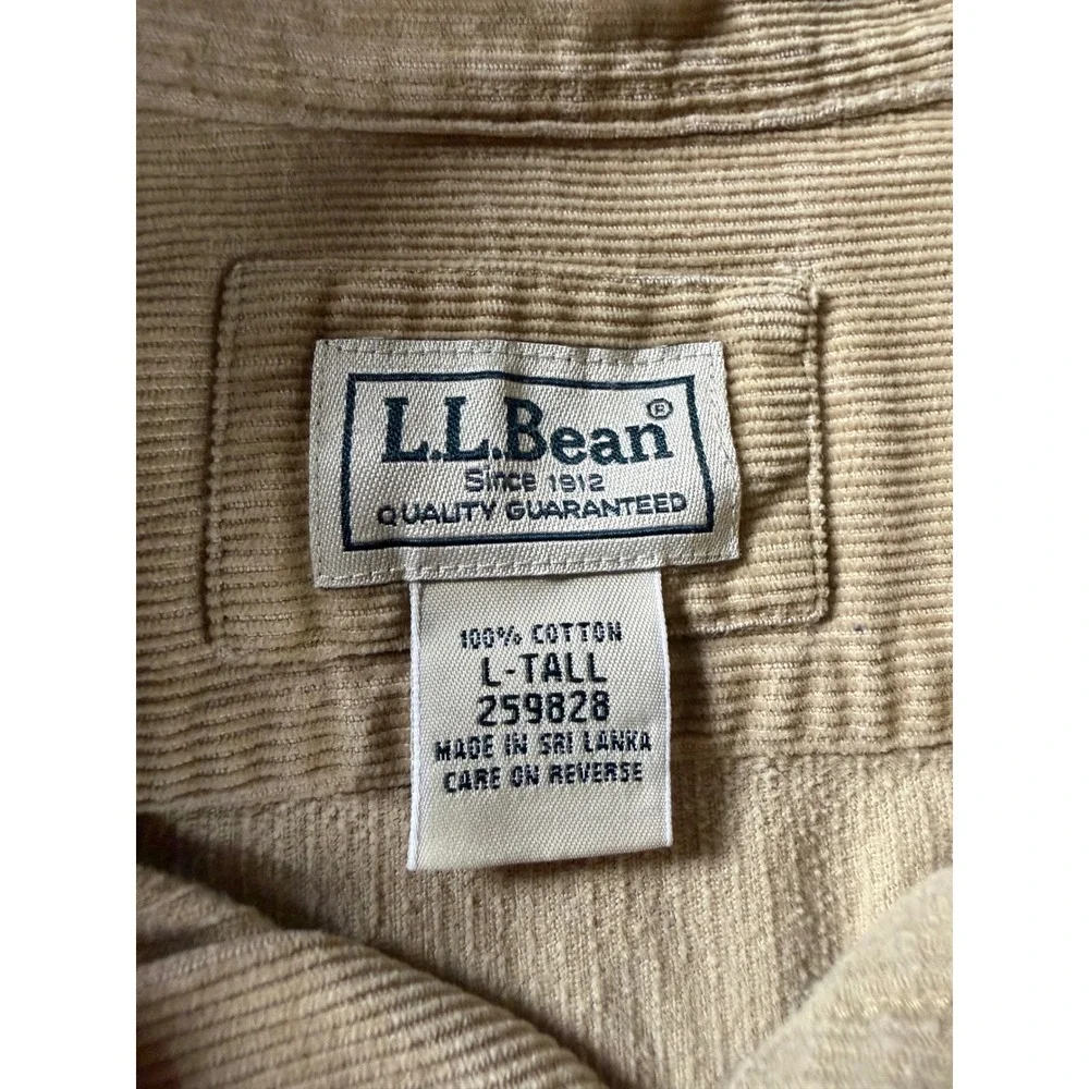 LL Bean Mens Corduroy Shirt Large Tall Tan Khaki Button Down 259828 Cotton